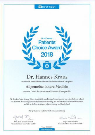 Patients' Choice Award 2018 - Dr. univ. med. Hannes Kraus