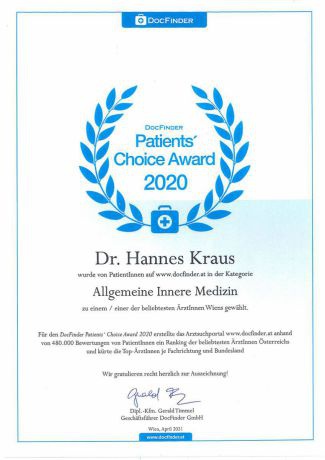 Patients' Choice Award 2020 - Dr. univ. med. Hannes Kraus