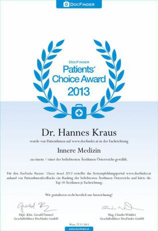 Patients' Choice Award 2013 - Dr. univ. med. Hannes Kraus