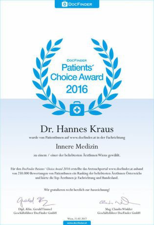 Patients' Choice Award 2016 - Dr. univ. med. Hannes Kraus